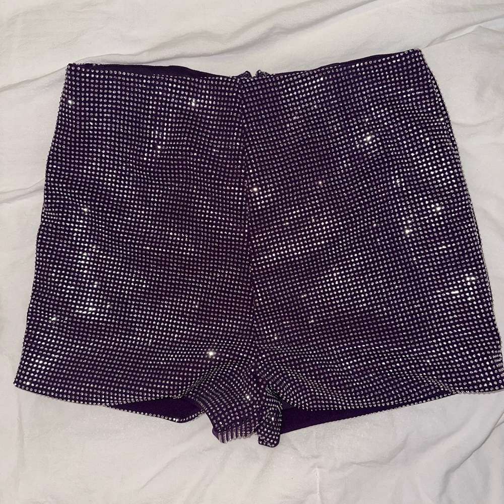 She + Sky Glittering Purple High Waist Shorts